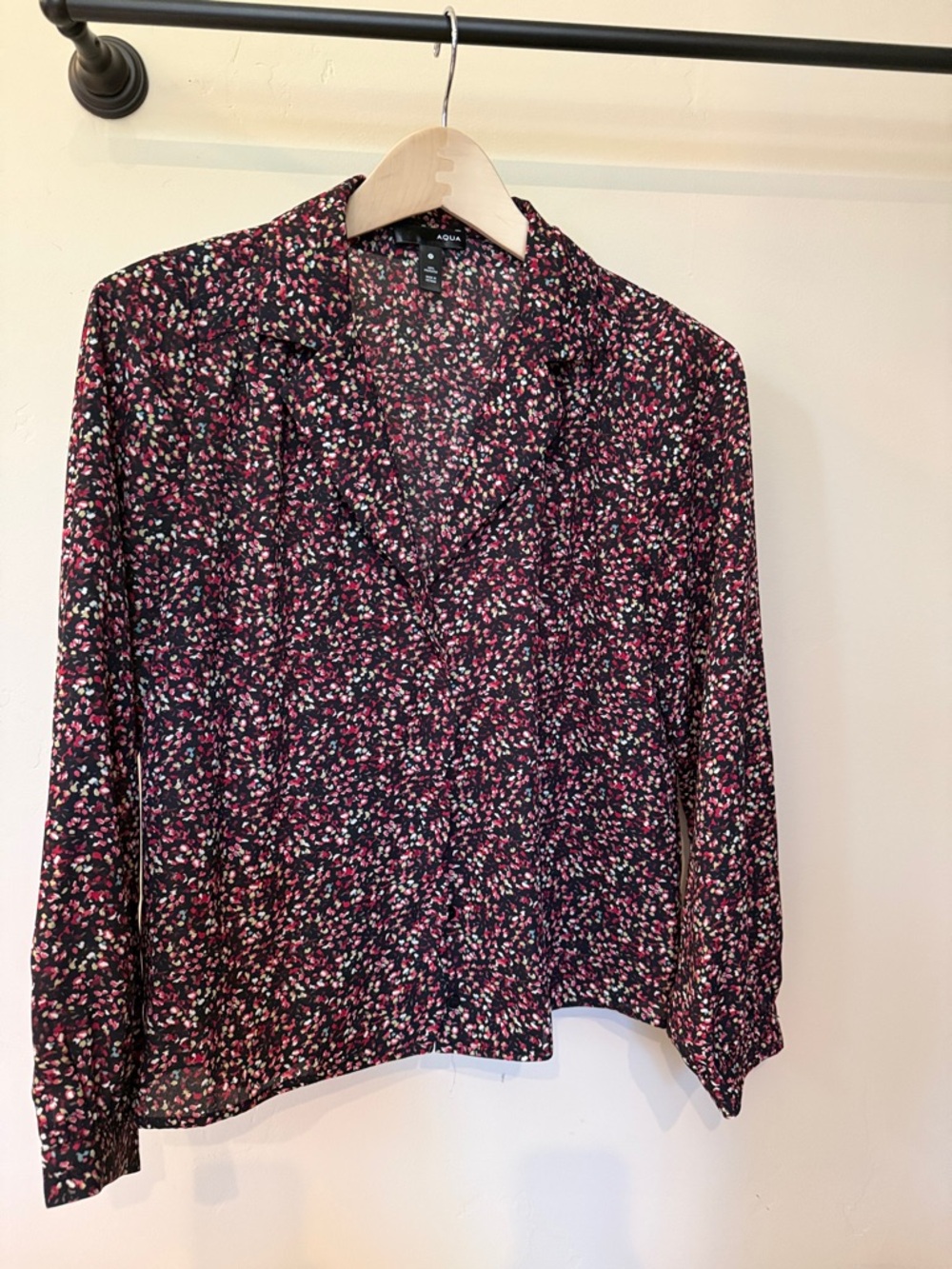 Aqua Black Floral Ditsy Button-Down Blouse